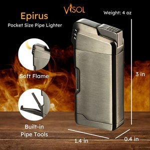 Visol Epirus Soft Flame Pipe Lighter - Gunmetal