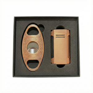 Visol Gift Set - Wild West V-Cut Cutter Antique Copper & Vinson Bronze Torch Lighter with Punch