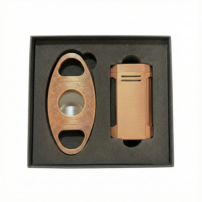 Visol Gift Set - Wild West V-Cut Cutter Antique Copper & Vinson Bronze Torch Lighter with Punch