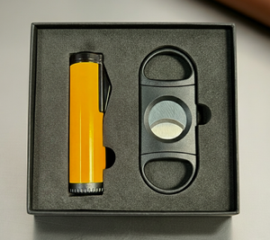 Custom Cigar Gift Set – Personalized Engraved Cutter & Triple Torch Lighter – Premium Cigar Accessories for Corporate, Holiday, and Groomsmen Gifts (Black,Red,Blue,Yellow,Gunmetal))