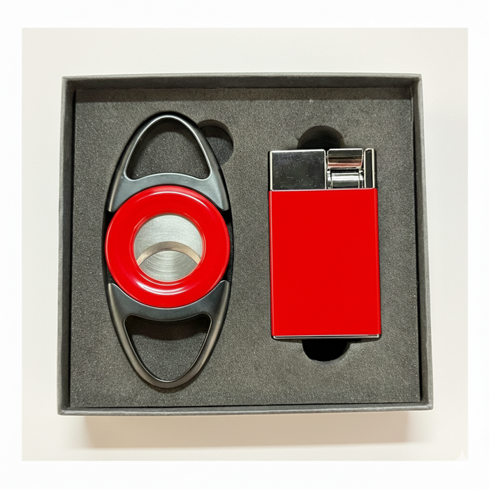Visol Gift Set - Bullseye Red Double Guillotine Cutter & Cougar Red Single Flame Lighter