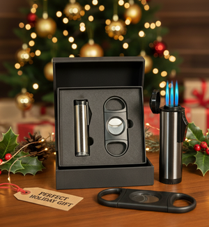 Custom Cigar Gift Set – Personalized Engraved Cutter & Triple Torch Lighter – Premium Cigar Accessories for Corporate, Holiday, and Groomsmen Gifts (Black,Red,Blue,Yellow,Gunmetal))