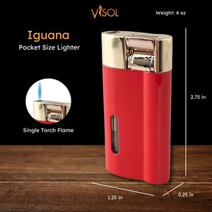 Visol Iguana Single Torch Flame Lighter - Red and Gold