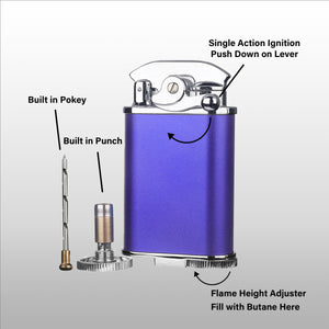 Visol Retro Butane Torch Lighter Triple Flame Refillable Gas Lighter, Built-in Cutter, Detachable Poker and Windproof Adjustable Flame Lighter - Purple & Chrome