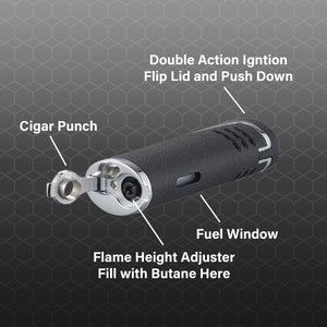 Visol Cradle Double Jet Torch Flame Lighter with Cigar Punch - Black