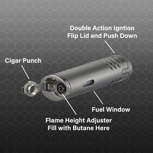 Visol Cradle Double Jet Torch Flame Lighter with Cigar Punch - Gunmetal