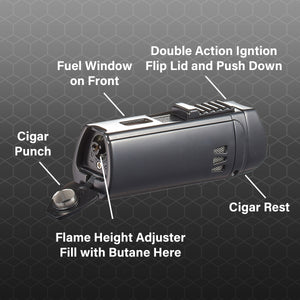 Visol Denali Triple Torch Cigar Lighter - Black