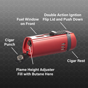 Visol Denali Triple Torch Cigar Lighter - Red