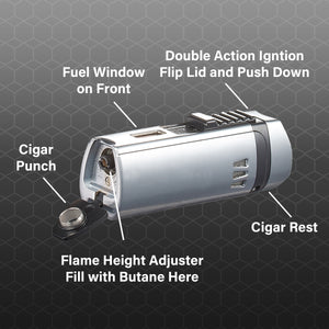 Visol Denali Triple Torch Cigar Lighter - Silver