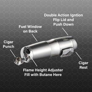 Visol Epic Triple Flame Silver Cigar Lighter