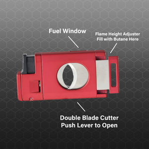 Visol LighCut Red Triple Torch Flame Lighter and Cigar Cutter