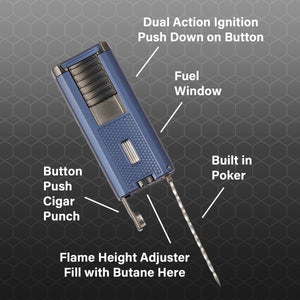 Visol Striker Triple Torch Flame Lighter with Cigar Poker - Blue