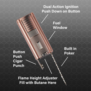 Visol Striker Triple Torch Flame Lighter with Cigar Poker - Bronze