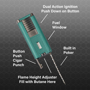 Visol Striker Triple Torch Flame Lighter with Cigar Poker - Green