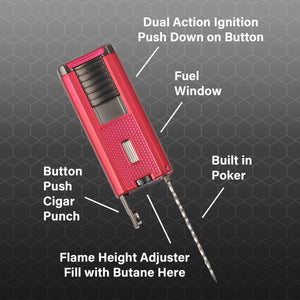 Visol Striker Triple Torch Flame Lighter with Cigar Poker - Red