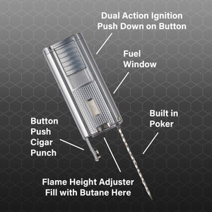 Visol Striker Triple Torch Flame Lighter with Cigar Poker - Silver