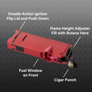 Visol Colonel Triple Flame Torch Lighter - Burgundy