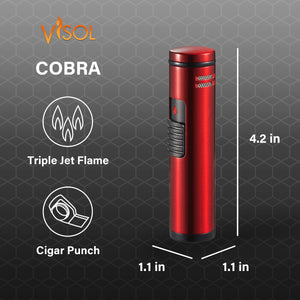 Visol Cobra Triple Flame Cigar Lighter - Red