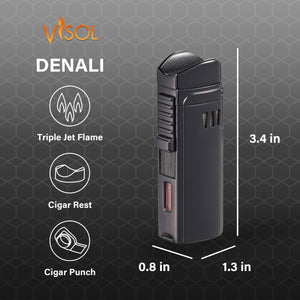 Visol Denali Triple Torch Cigar Lighter - Black