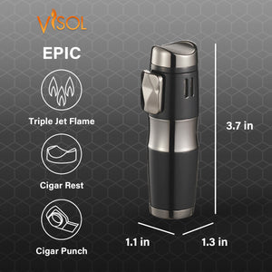 Visol Epic Triple Flame Black Cigar Lighter