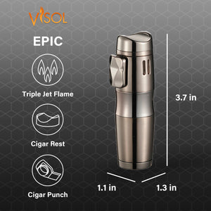 Visol Epic Triple Flame Gunmetal Cigar Lighter