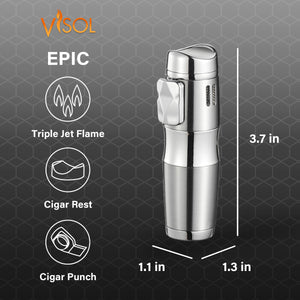 Visol Epic Triple Flame Silver Cigar Lighter