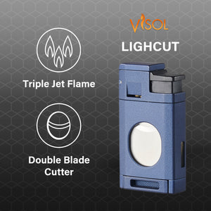 Visol LighCut Blue Triple Torch Flame Lighter and Cigar Cutter