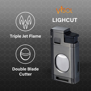 Visol LighCut Gunmetal Triple Torch Flame Lighter and Cigar Cutter