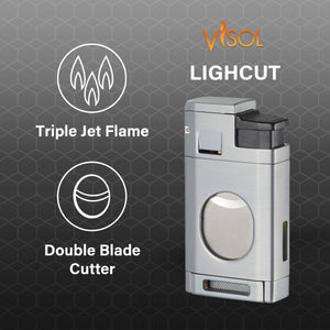 Visol LighCut Silver Triple Torch Flame Lighter and Cigar Cutter