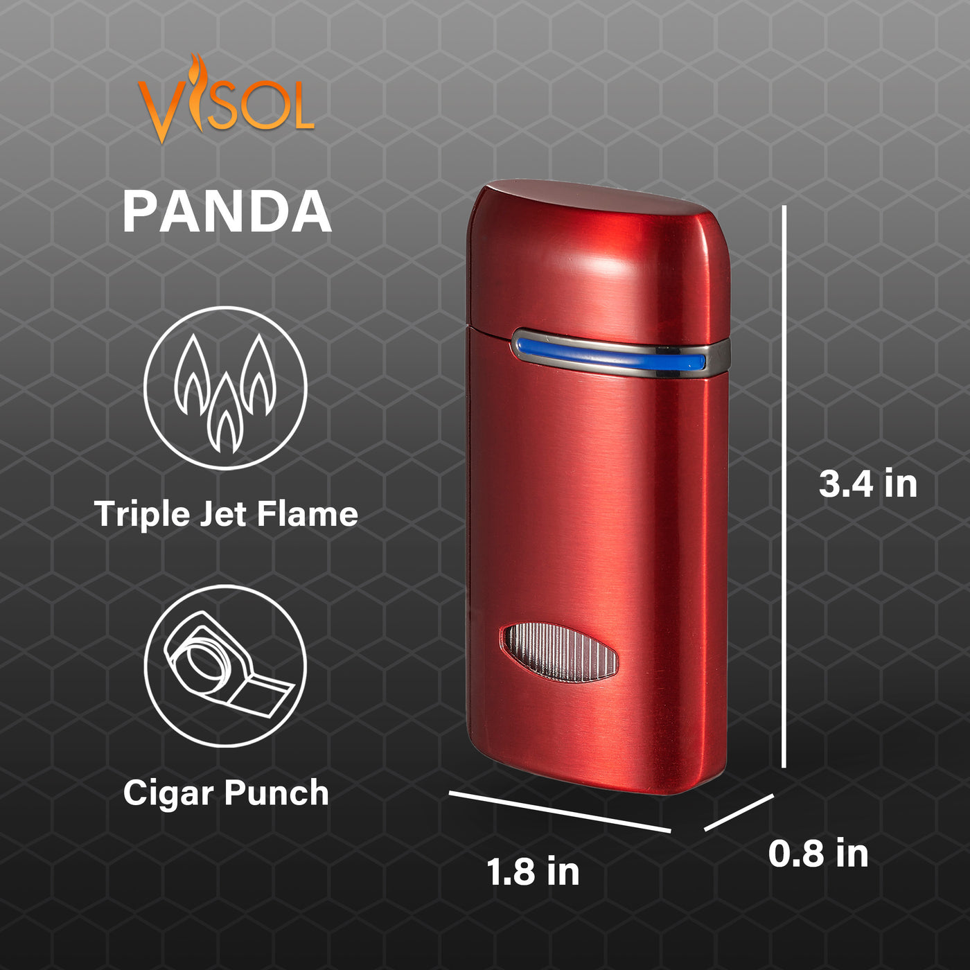 Visol Panda Triple Flame Cigar Lighter - Red – Lighters Direct