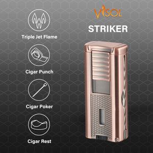 Visol Striker Triple Torch Flame Lighter with Cigar Poker - Bronze