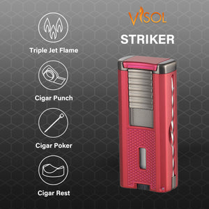 Visol Striker Triple Torch Flame Lighter with Cigar Poker - Red
