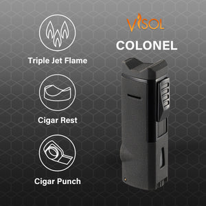 Visol Colonel Triple Flame Torch Lighter - Black Crackle
