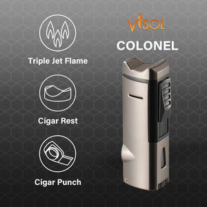 Visol Colonel Triple Flame Torch Lighter - Gunmetal