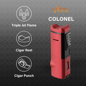 Visol Colonel Triple Flame Torch Lighter - Burgundy
