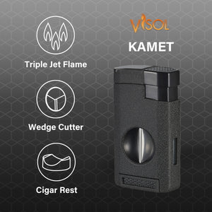 Visol Kamet V Cutter Black Triple Torch Cigar Lighter