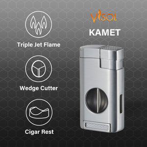 Visol Kamet V Cutter Silver Triple Torch Cigar Lighter