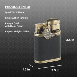 Visol Orient Antique Gold Quad Flame Table Lighter