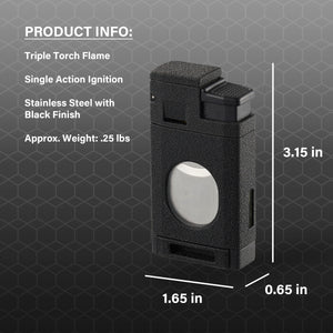 Visol LighCut Black Triple Torch Flame Lighter and Cigar Cutter