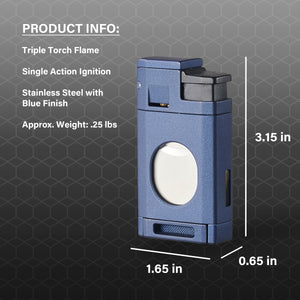 Visol LighCut Blue Triple Torch Flame Lighter and Cigar Cutter