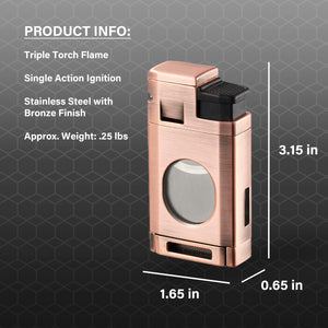 Visol LighCut Bronze Triple Torch Flame Lighter and Cigar Cutter