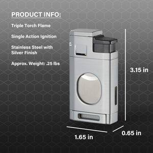 Visol LighCut Silver Triple Torch Flame Lighter and Cigar Cutter