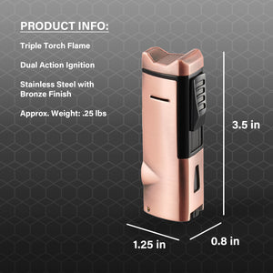 Visol Colonel Triple Flame Torch Lighter - Bronze