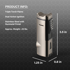 Visol Colonel Triple Flame Torch Lighter - Gunmetal