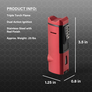 Visol Colonel Triple Flame Torch Lighter - Burgundy