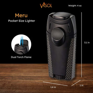 Visol Meru Dual Torch Flame Lighter - Black