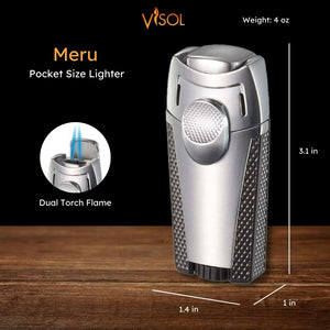 Visol Meru Dual Torch Cigar Lighter - Silver