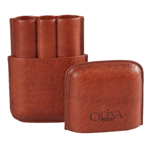 Oliva 3-Cigar Brown Leather Cigar Case
