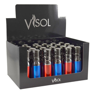 Visol Retail Package - Bulldog Red & Blue Quad Flame Lighter 24 count