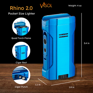 Visol Rhino 2.0 Blue Quad Flame Torch Cigar Lighter